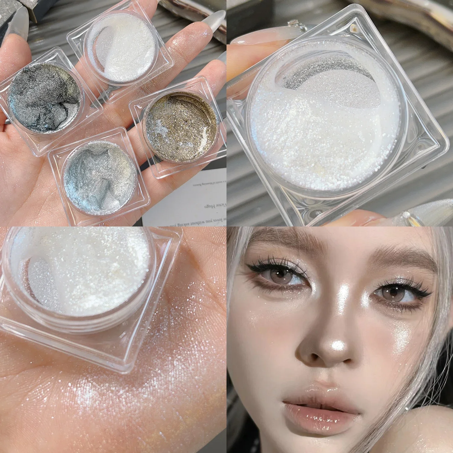 Glitter Smoky Eyeshadow Gel Palette Metallic Dark Silver Wet Eyes Shadow Highlighter Pearl Pigments Cosmetic Lasting Eyes Makeup