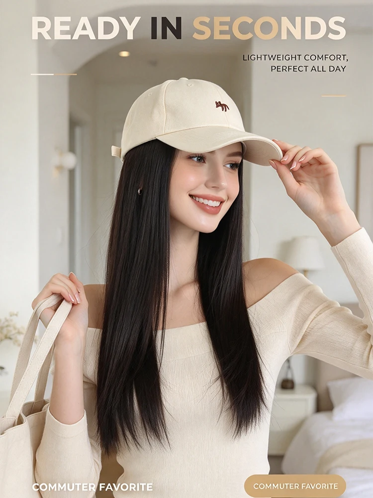 synthetic 45cm wig baseball cap long straight hair wig duck tongue cap bobble head curly hair ponytail bob Christmas gift