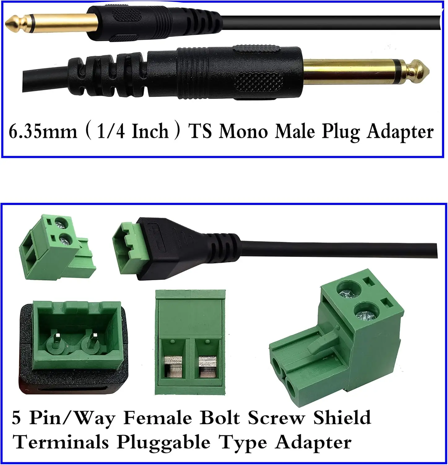1pc 6.35mm Mono Male TS 2 Pole Plug To AV Screw Video Speaker Balun Terminal Solderless MicrophoneAdapter Connector Cable