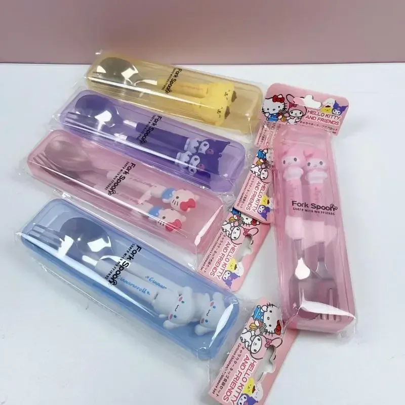 Kuromi  Hello Kitty Spoon Fork 2 Piece Set Cute Sanrio Pompompurin My Melody Stainless Steel Child Tableware Kitchen Supplies image 3