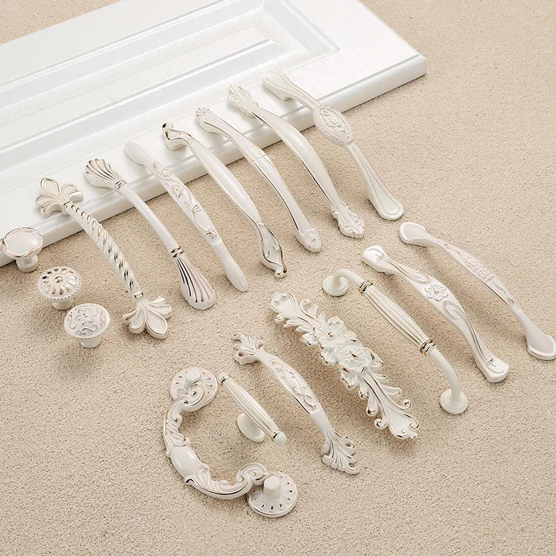 Zinc Alloy Ivory White Cabinet Handles European Style Kitchen Cupboard Door Pulls Drawer Knobs Modern Furniture Hardware