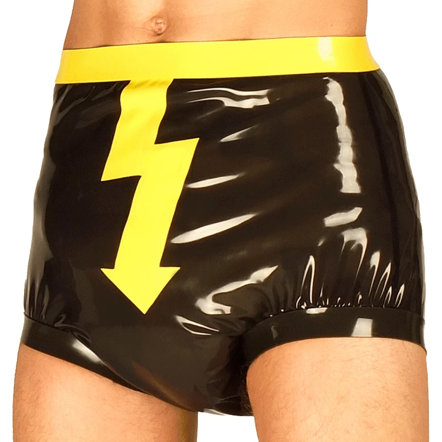 

Black And Yellow Sexy Latex Diaper With Lightning Trim Loosely Smocking Rubber Bloomers Shorts Underpants Briefs Underwear 278