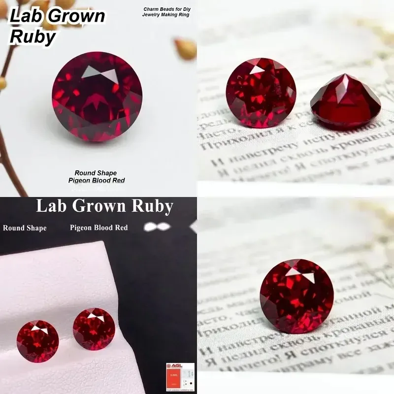 Top Quality Lab Grown Ruby Round Shape Pigeon Blood Red Charm Beads for Diy Jewelry Making Ring Selectable Certificate