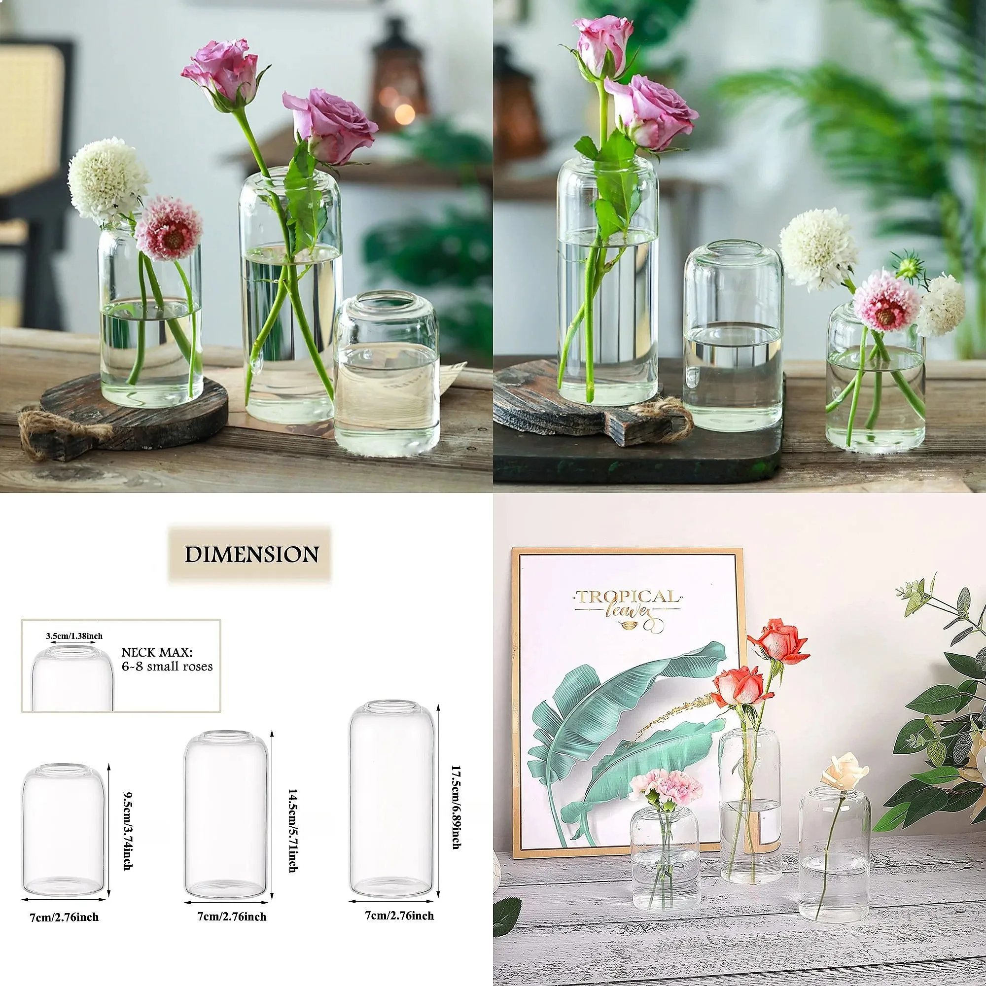 Modern Simple and Transparent Cylinder Glass Vase Hydroponics Plants Desktop Glass Planter Vase Romantic Wedding Party Decor