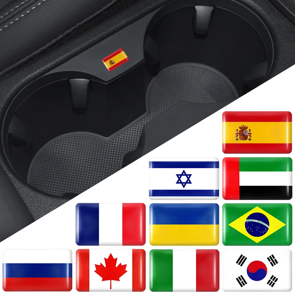10 pegatinas de banderas de epoxi para decoración interior de coche, calcomanías de España, Estados Unidos, Rusia, Corea, Canadá, Francia, Israel, Brasil