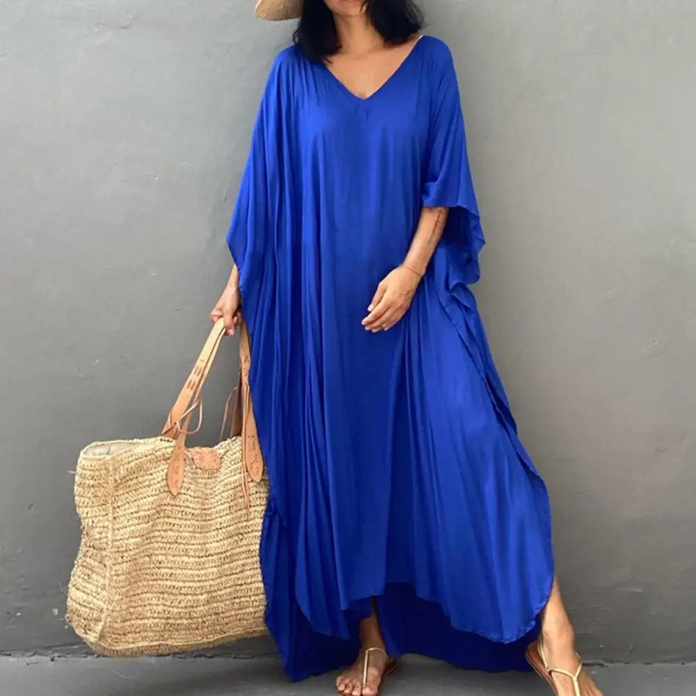 

Women Bikini Cover Up Solid Color Split Summer Loose-fitting Sun Protection Beach Dress for Vacation Maxi Dress платье женское