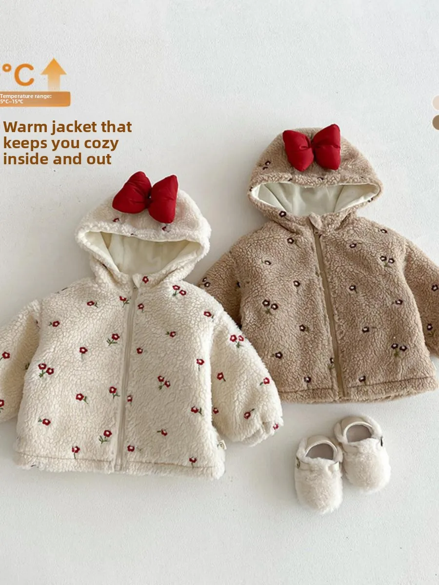 

Детское зимнее пальто из хлопка с вышивкой и утеплителем, модное, с узлом, для девочек