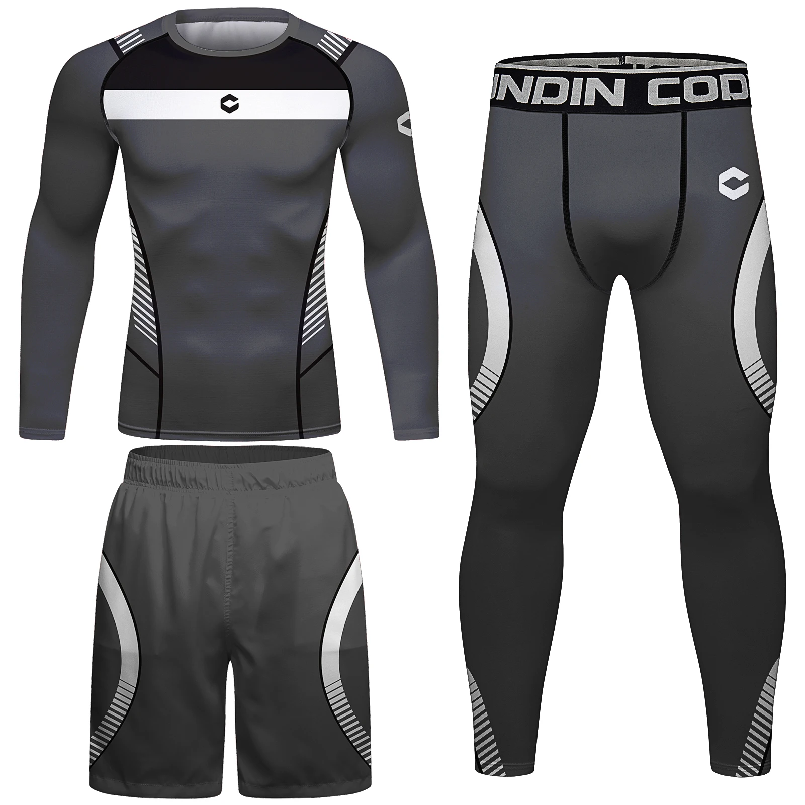 

Men Sports Wear Cody Lundin 4 Piece Compression Boxing Suit Jiu Jitsu MMA Uniform Rashguard Mens Set with Shorts Black Tracksuit