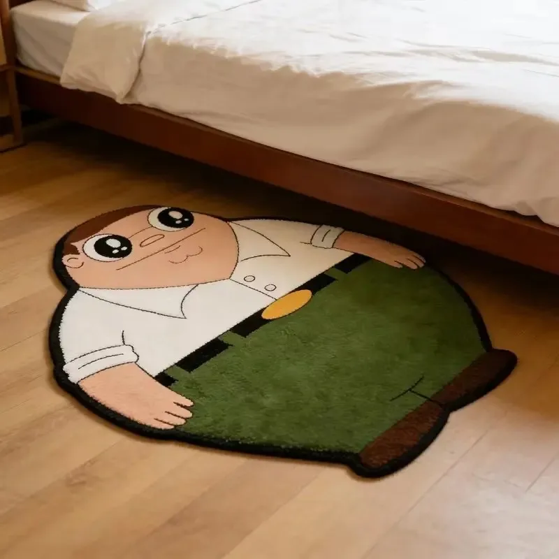 VIKAMA Family Guy Peter Shaped Rug, Cartoon Fluffy Irregular Floor Mat, Non Slip Bedside Doormat for Teen Bedroom Decor