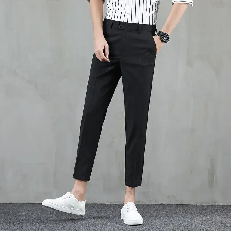 

Мужские костюмы в клетку, брюки-карандаш 9, укороченные офисные черные классические летние 2024, рабочая одежда, весенняя одежда, мужской костюм, брюки