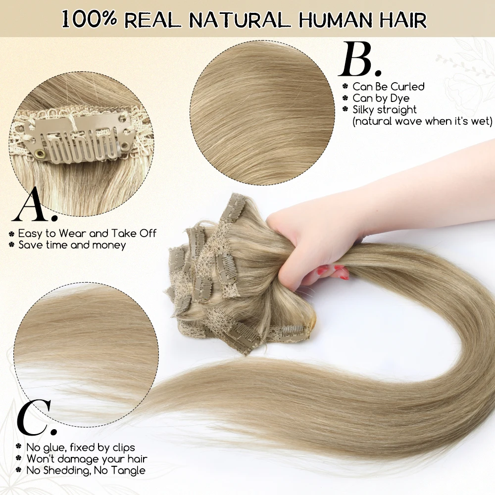 ZURIA Lace Clip In Human Hair Extensions 8/16/20/24\