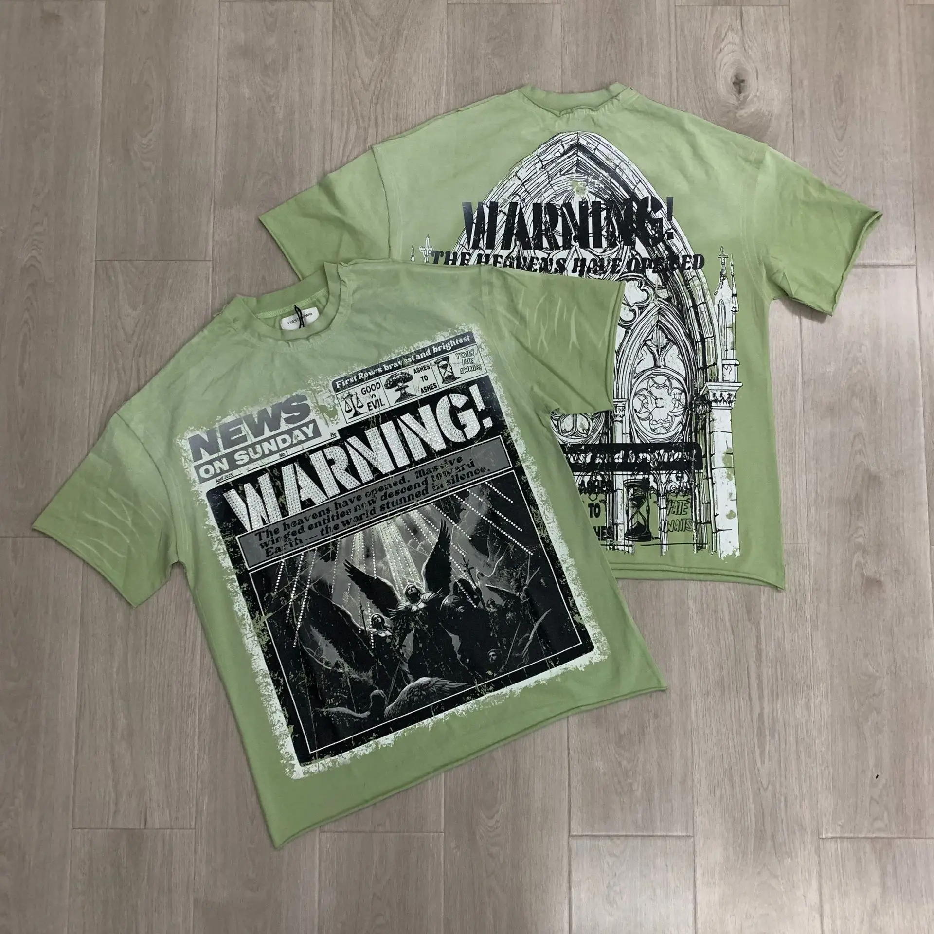 First Row Trendy Street Short-Sleeved T-Shirt for Men - Breaking News Warning From Heaven Cropped