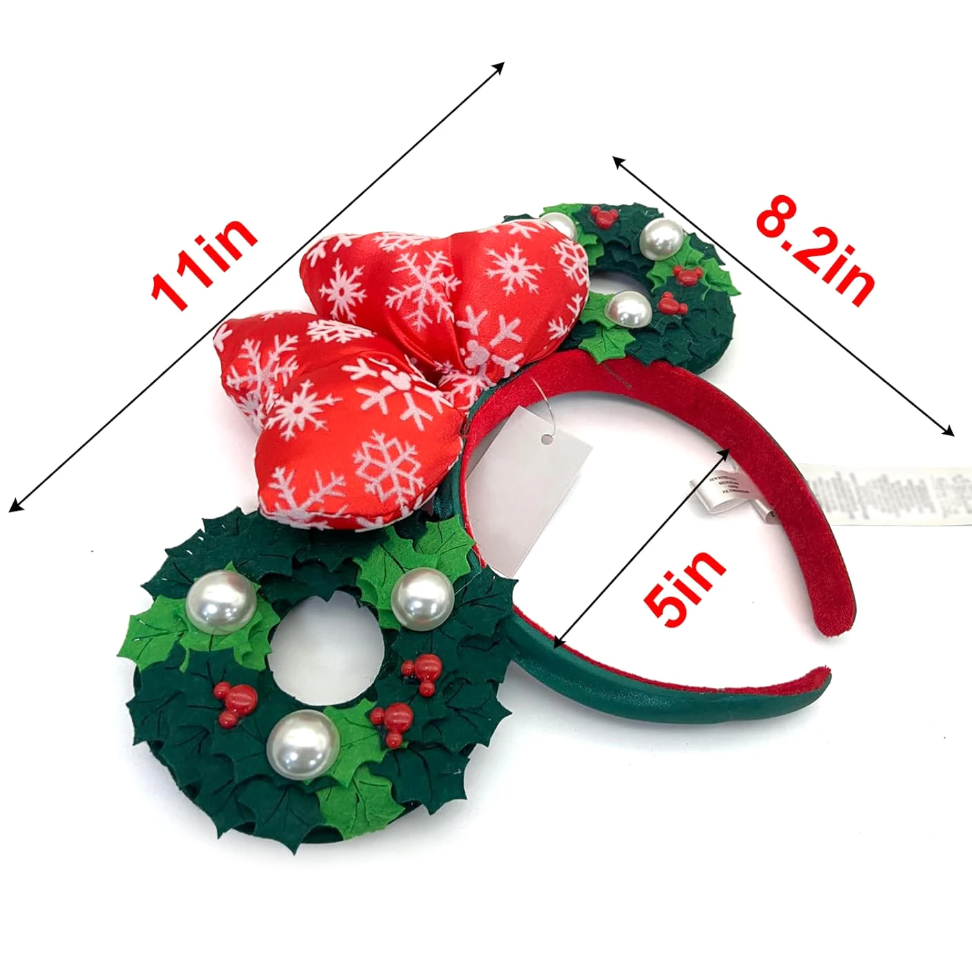 Disney Mouse Ears Bow Headband Christmas Holiday Wreath Headband Fancy Dress Party Princess Hair Accessories for Girls & Women