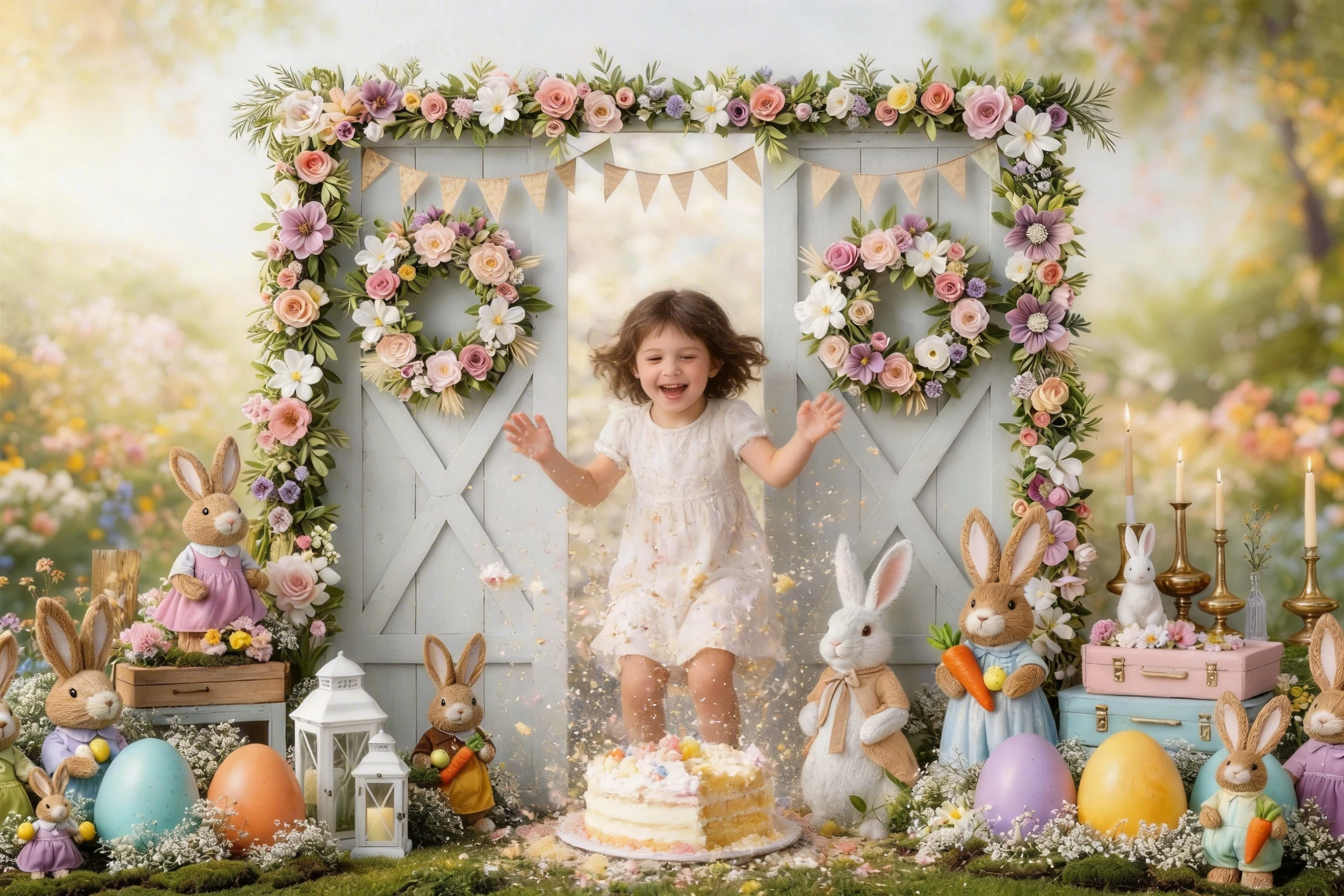 Easter Bunny Cottage Babkdrop Kids Baby Cake Smash Photography Props Child Adult Birthday Photocall Backgrounds