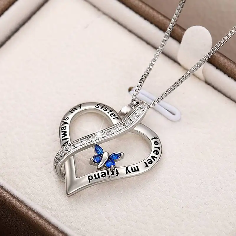 Huitan الأزرق فراشة تصميم المرأة قلادة قلادة ل شقيقة صديق القلب الملحقات مطعمة لامعة تشيكوسلوفاكيا الساحرة الحلو مجوهرات #1