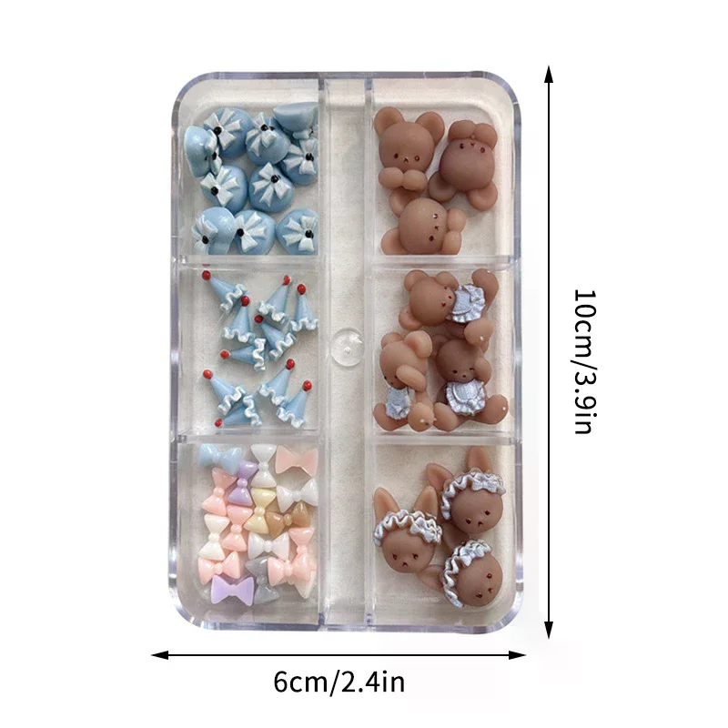 10 pçs avental urso acessórios para unhas bonito dos desenhos animados 3d bowknot usar broca de unhas decoração encantos da arte do prego diy manicure