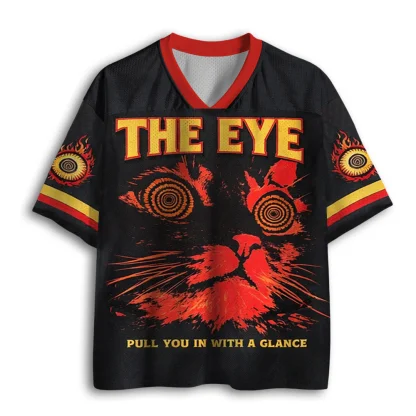Trippy Cat Eye Graphic Mesh Football Jersey Men THE EYE PULL YOU IN WITH A GLANCE  Print V Neck Short Sleeve Oversized Tops