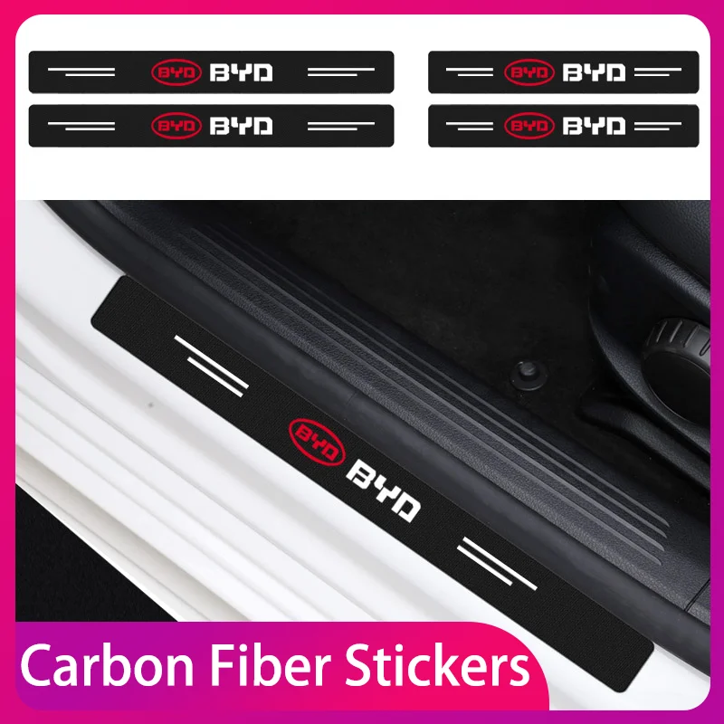

4pcs Carbon Fiber Car Door Sill Sticker Auto Door Threshold Scratch Waterproof For BYD F3 F0 S6 S7 E5 Car Decoration Accessories