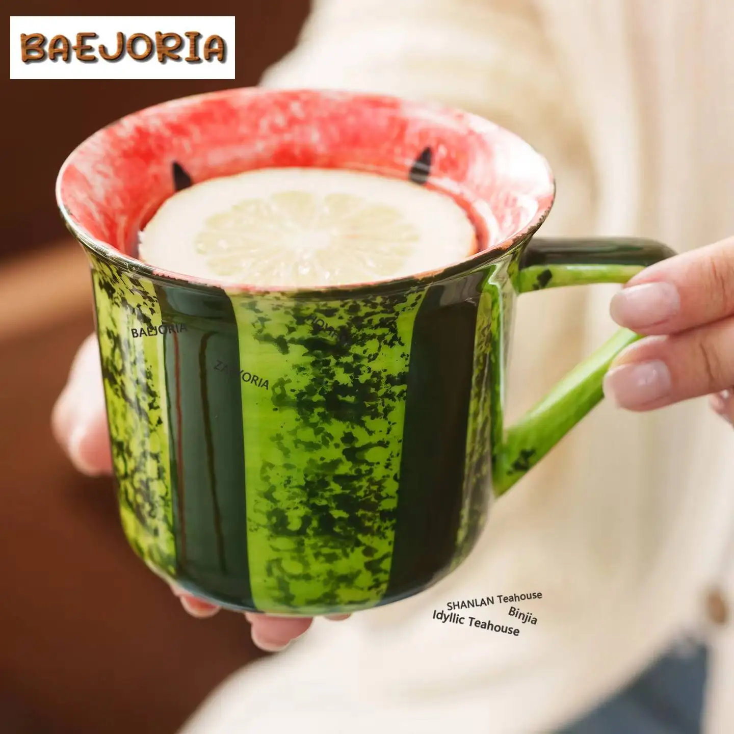 210ml Hand-painted Watermelon Coffee Mug Retro Latte Cereal Mug Afternoon Tea Mug Personal Office Water Cup Tableware