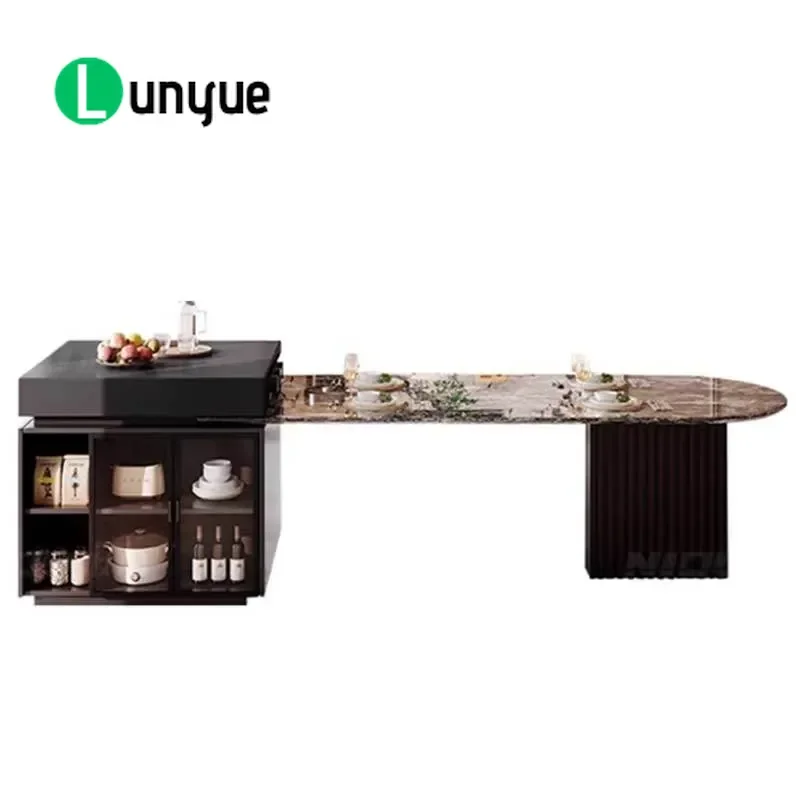 Luxury Natural Stone Galaxy Arc Island Dining Table Modern Retractable Extendable Household Furniture Advanced Design