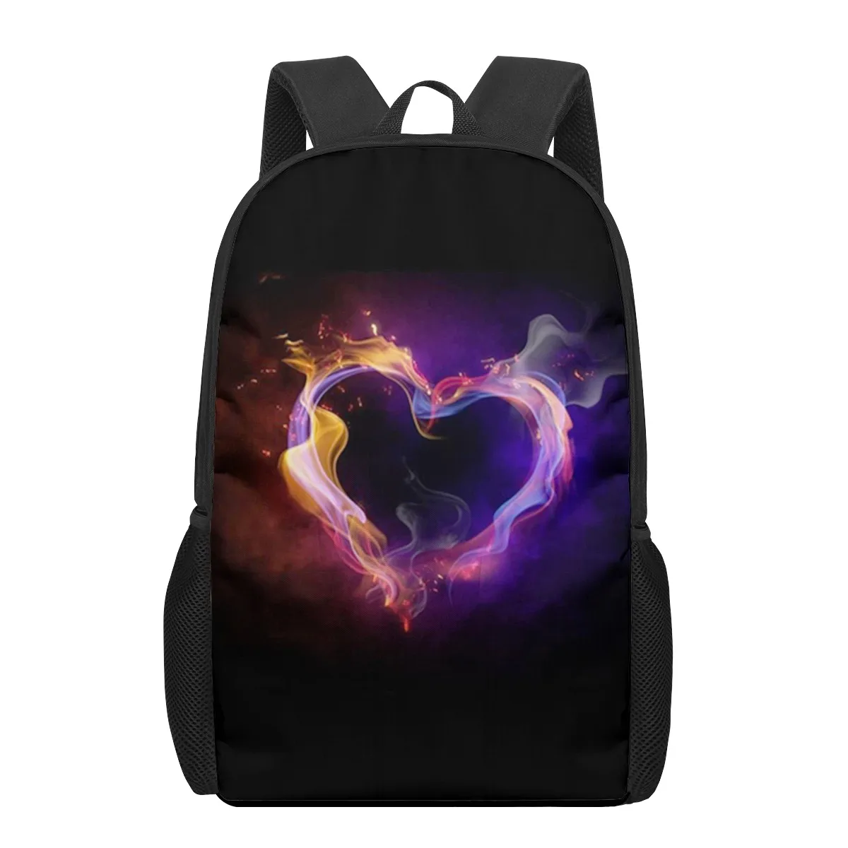 Love Heart tas sekolah mawar warna-warni, tas ransel hitam motif 3D, tas sekolah untuk anak laki-laki dan perempuan remaja, tas buku anak-anak