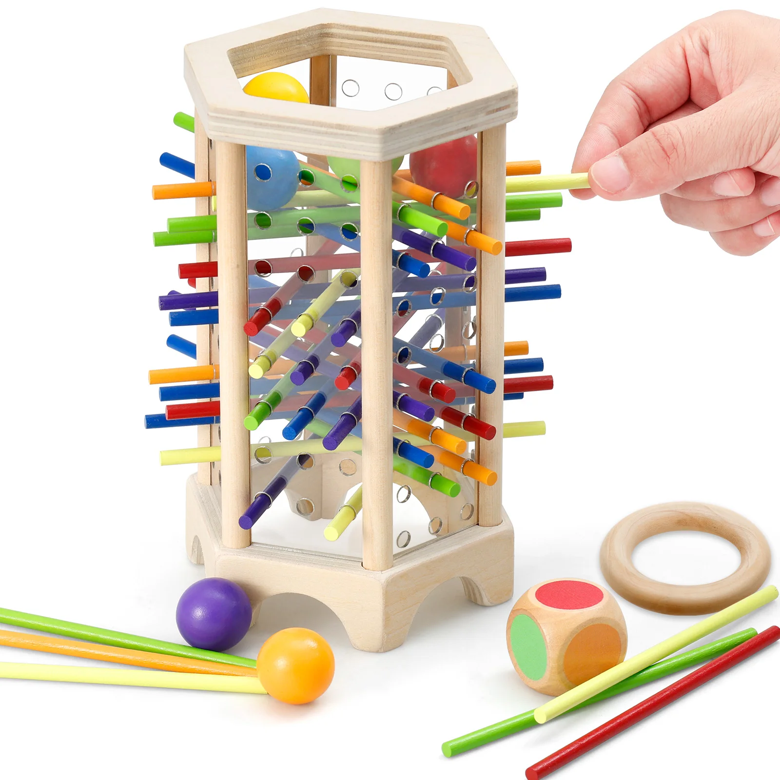 

Деревянная настольная игра Монтессори 42, игра в кости с цветными палочками для 6 игроков, математические развивающие игрушки, классические игры-башены, подарки для детей