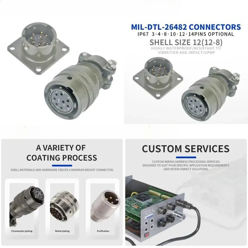 MIL 26482 Circular Aviation Cable 12 Housing 8-Pin Male and Female Assembled Plug MS3116 Square Flange Receptacle