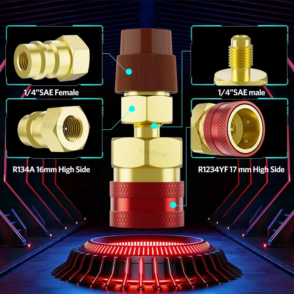R1234yf Adapter Kit Refrigerant Recharge Kit R1234YF To R134A Quick Coupler Conversion Kit for Automotive Air Conditioning