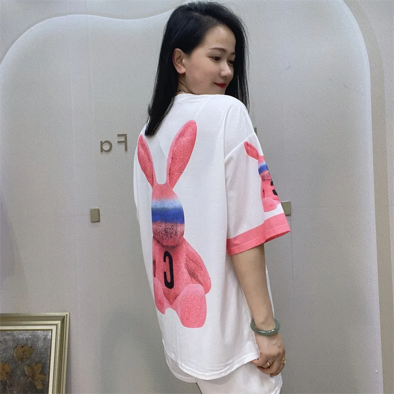 Sequins Rabbit Print Short 2 Piece Sets Women Outfits 2024 New Short Short Sleeve T-shirt Matching Sets Sportwear Streetwear