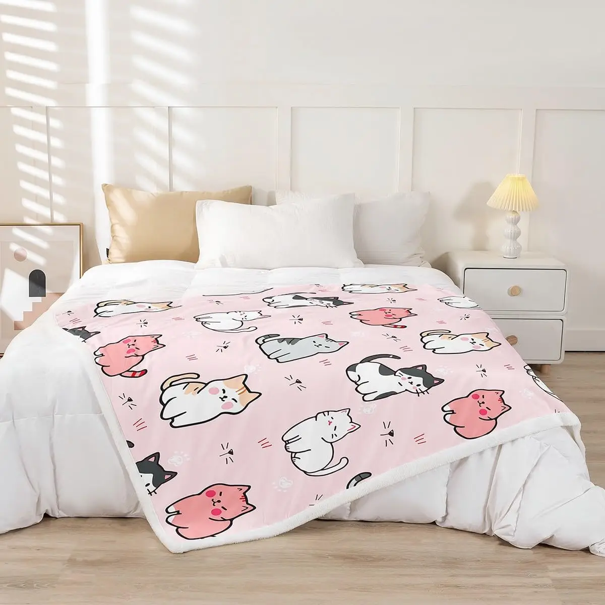 Erosebridal Cartoon Cat Blanket,Kids Girls Pet Fleece Blanket,Cute Colorful Kitten Throw Blanket for Teens Boys,White Cat Paw