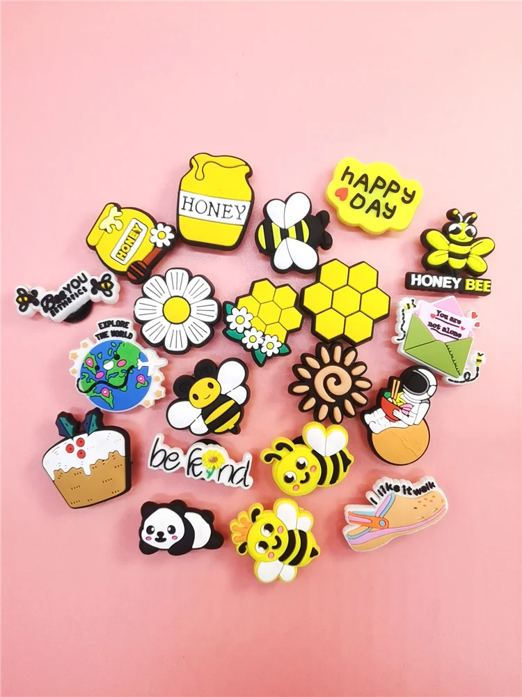 

Lovely Cartoon Bee PVC Shoe Charms Colorful Croc Clogs Accessories Funny Diy Buckle Decoration Croc Ornaments Women Kids Gifts