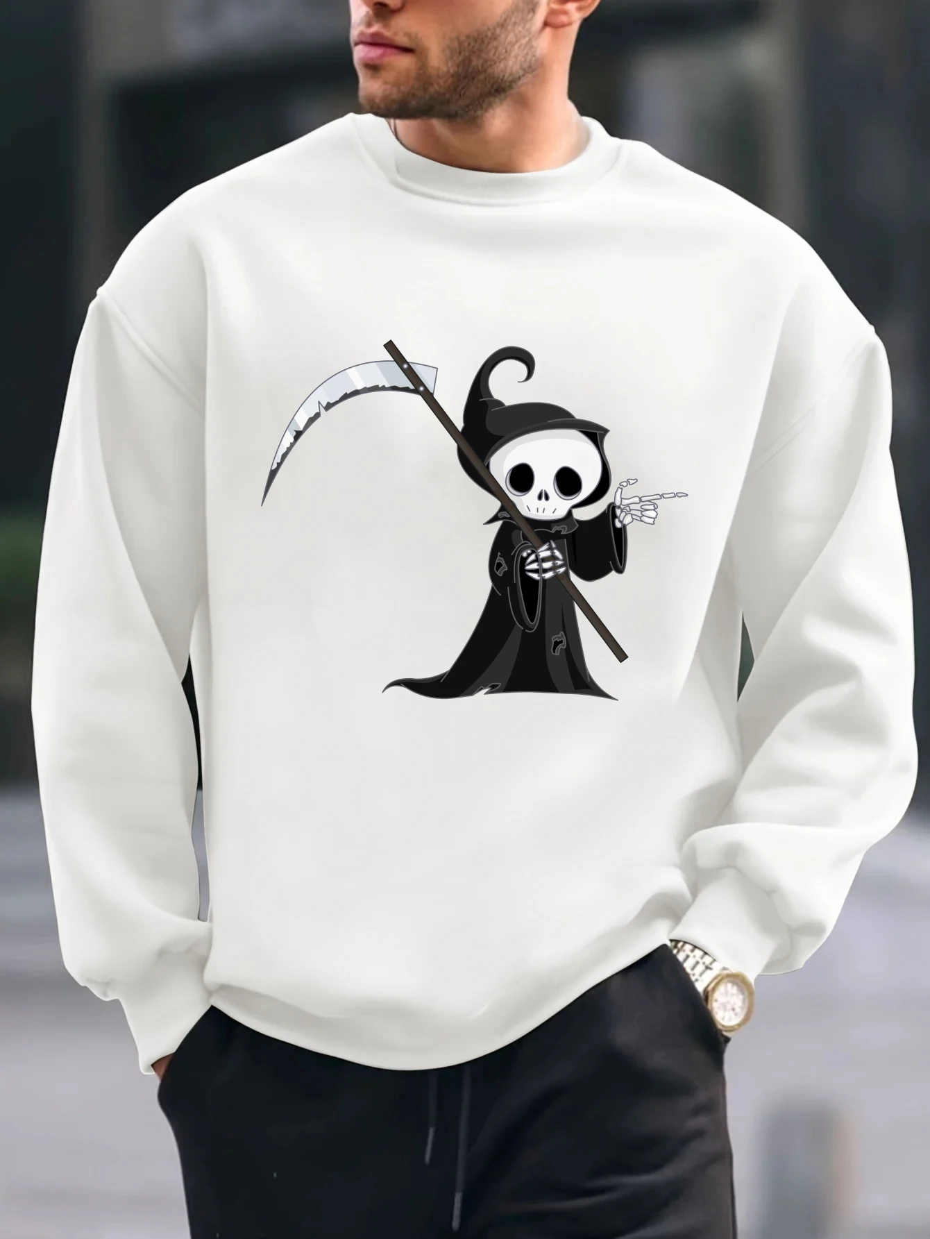 2025 الموت الهيكل العظمي الكتابة على الجدران طباعة بلايز الربيع والخريف الرجال عادية س الرقبة كامل البلوز مريحة قناع السترة الدعاوى