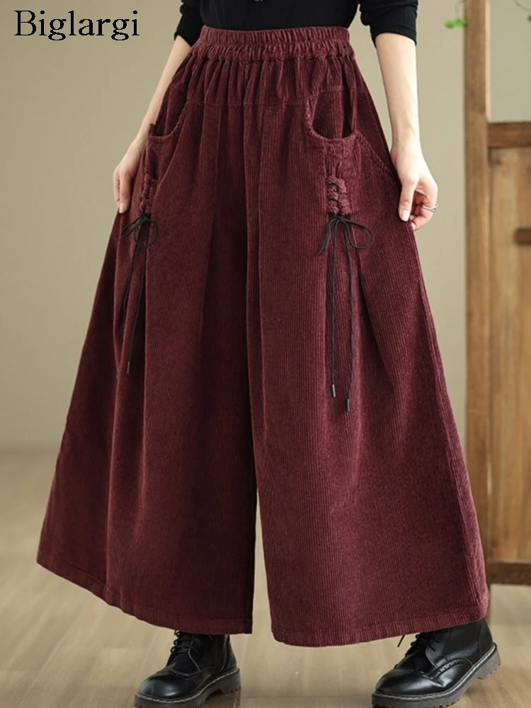 

Oversized Corduroy Autumn Winter Wide Leg Pant Women Loose Pleated Fashion Casual Ladies Trousers Elastic Waist Woman Pants