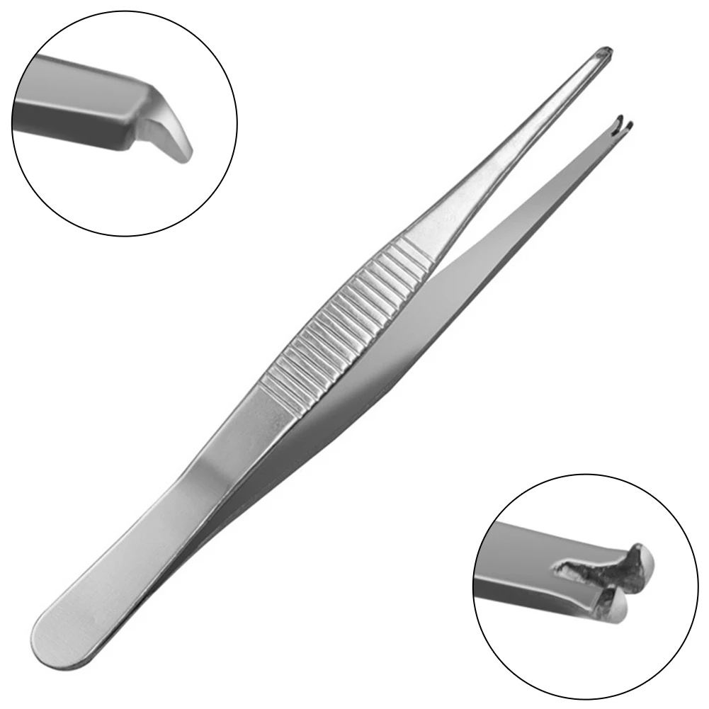 Spezielle 1-teilige gezahnte Pinzette für präzisen Griff, heiß begehrt, zum Manipulieren von Nadeln, silberfarben, zum Nähen, 125 mm / 5 Zoll, bester Preis – Detail 3