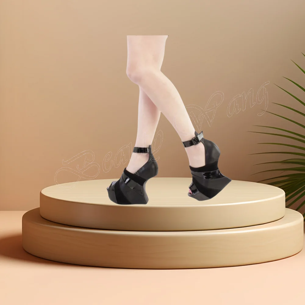 

Black Round Toe Sandals Ankle Buckle Strange Style Shoes High Heel Shoes for Women Runway High Heels 2023 Zapatillas Mujer