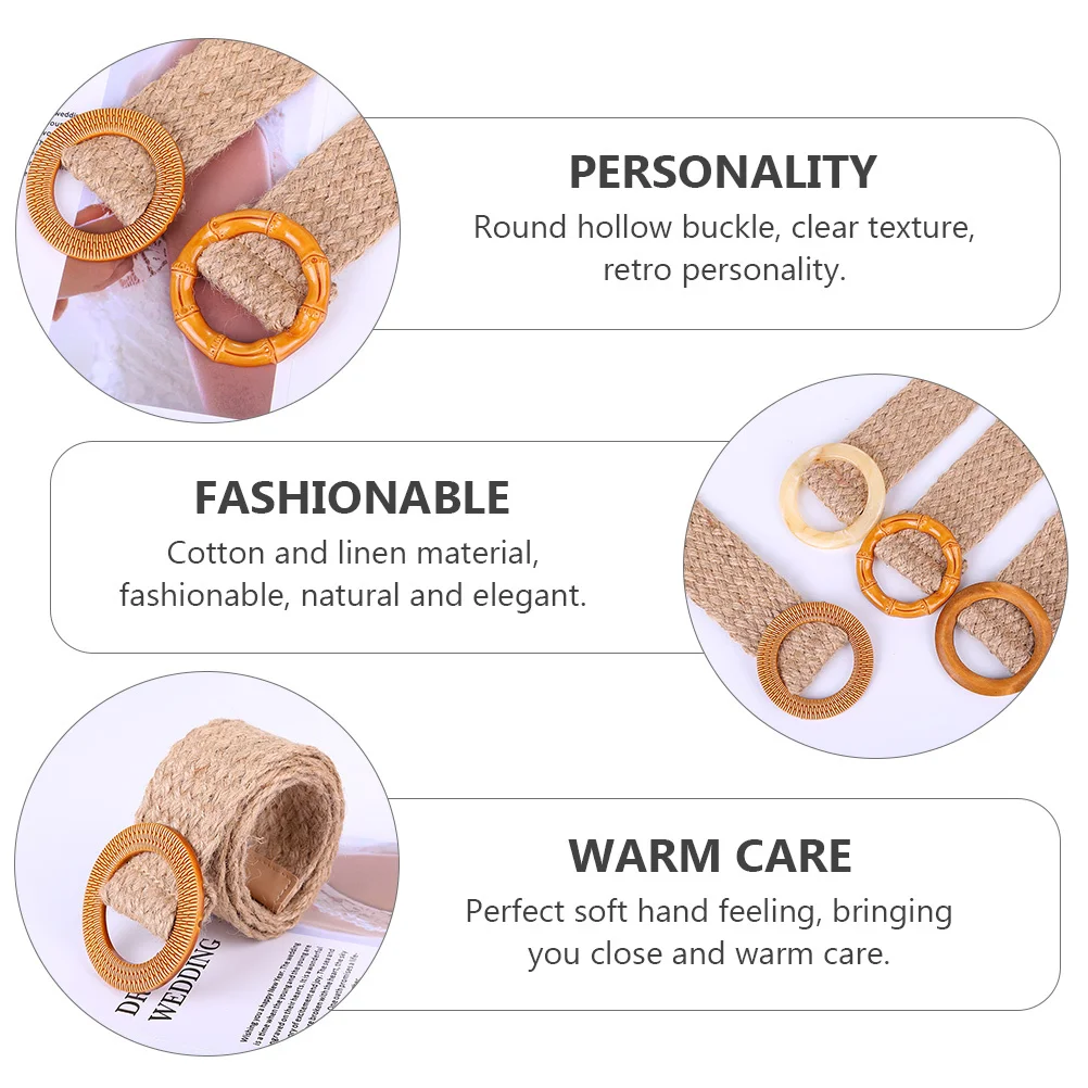 

1Pcs Elastic Waist Belt Fashion Retro Skirt Cotton Linen Dress Coat Clothes Accessory Round Hollow Buckle Fashion Belt