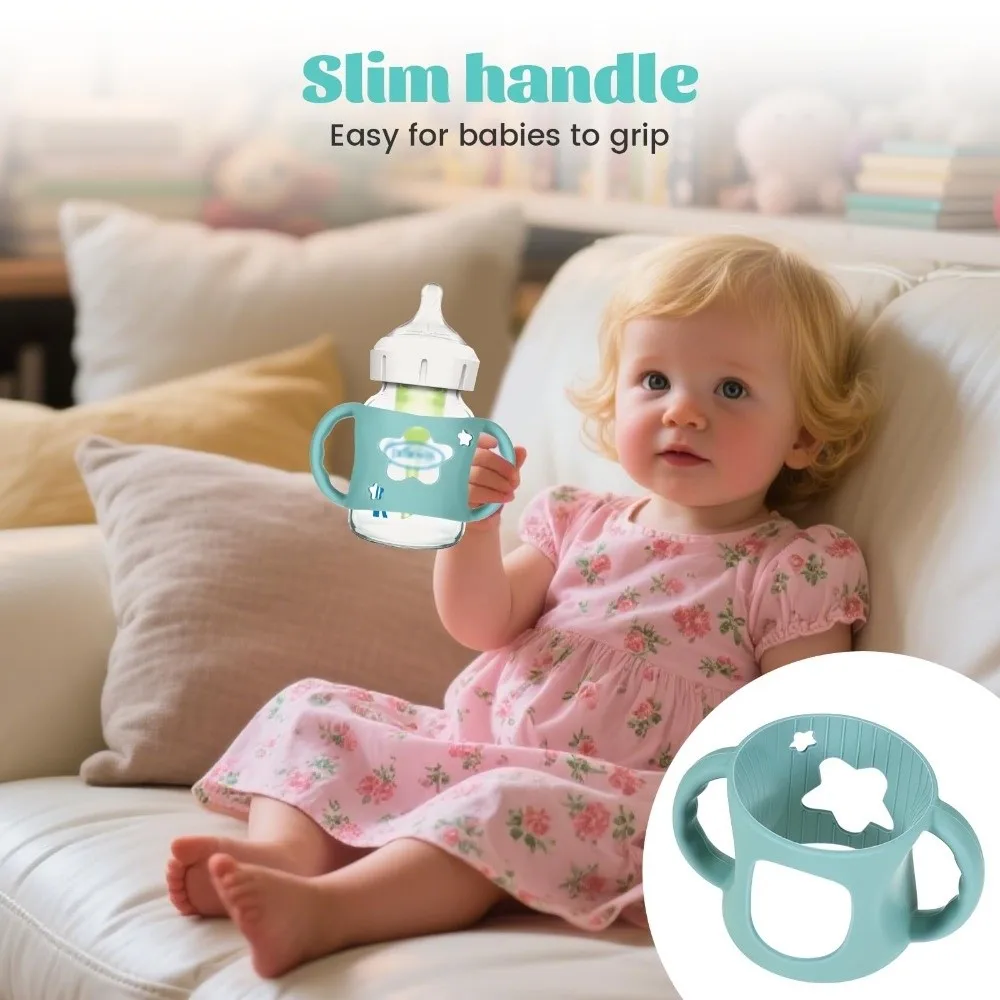 

Silicone Baby Bottle Cover Soft Elastic Anti-Slip Baby Bottle Handle Easy to Grip Wide-Neck Bottle Holder for Dr Brown Bottles