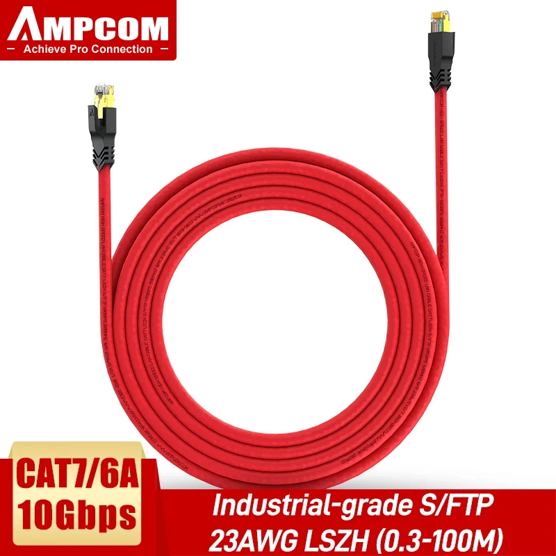 AMPCOM CAT7 Ethernet-Kabel Cat 7 Cat6a Abgeschirmtes LAN-Patchkabel S/FTP 23AWG 10Gbps Abgeschirmtes Massivkabel für Laptop Router PC