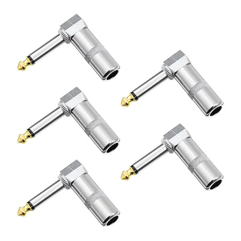 ABZZ-Right Angle TS Mono Plug 5Pcs 6.35Mm 1/4 Inch Connector For Guitar, Speaker, Microphone Cable