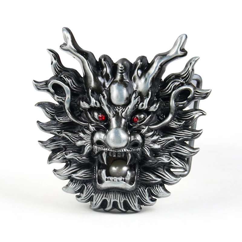 3D Mythical Animals Chinese Dragon King Head Play Bead Retro Zinc Alloy Belt Buckle Mighty Men Charm Clasp DIY Jeans Accessories