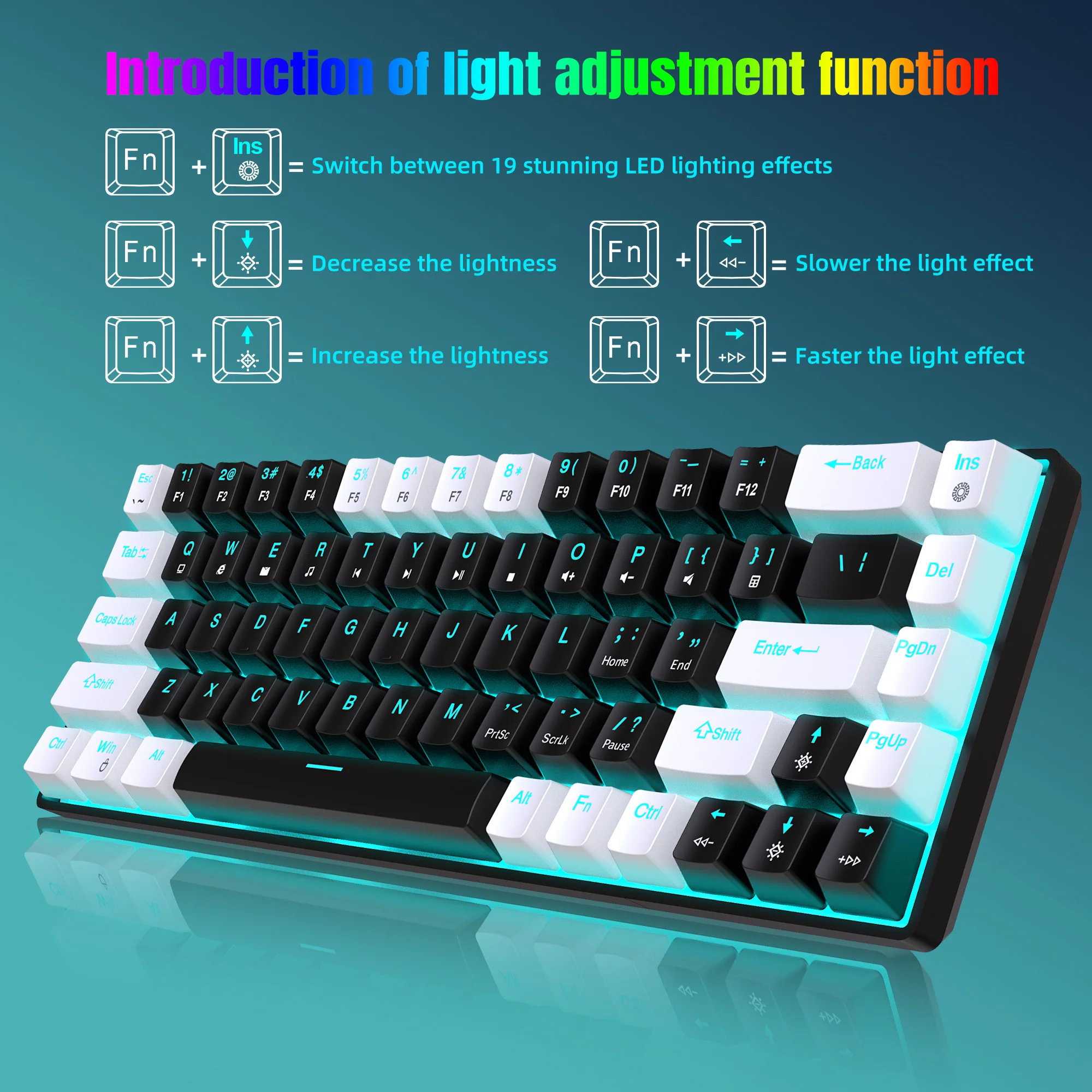 Imagem -02 - Teclado Mecânico para Jogos Led Retroiluminado Interruptor Azul Ergonômico Rgb Quente Trocável Jogos pc Laptop Escritório 68 Chaves