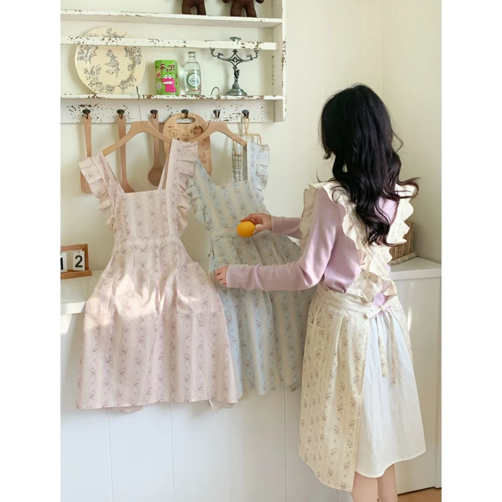 Sleeveless Floral Women Apron Kitchen Cooking Smock Baking Housework Apron