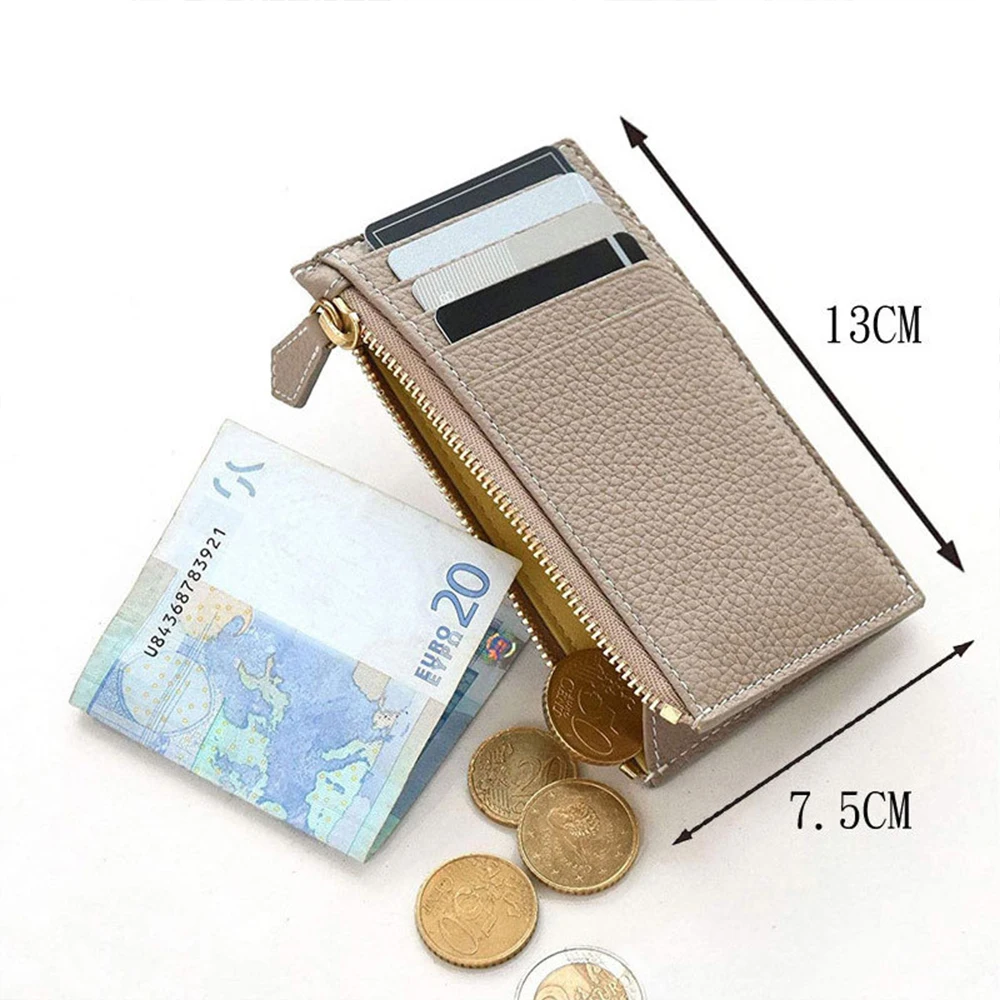 Customized name genuine leather simple multi-slot card case, portable top layer cowhide ID bag, soft leather zipper coin purse