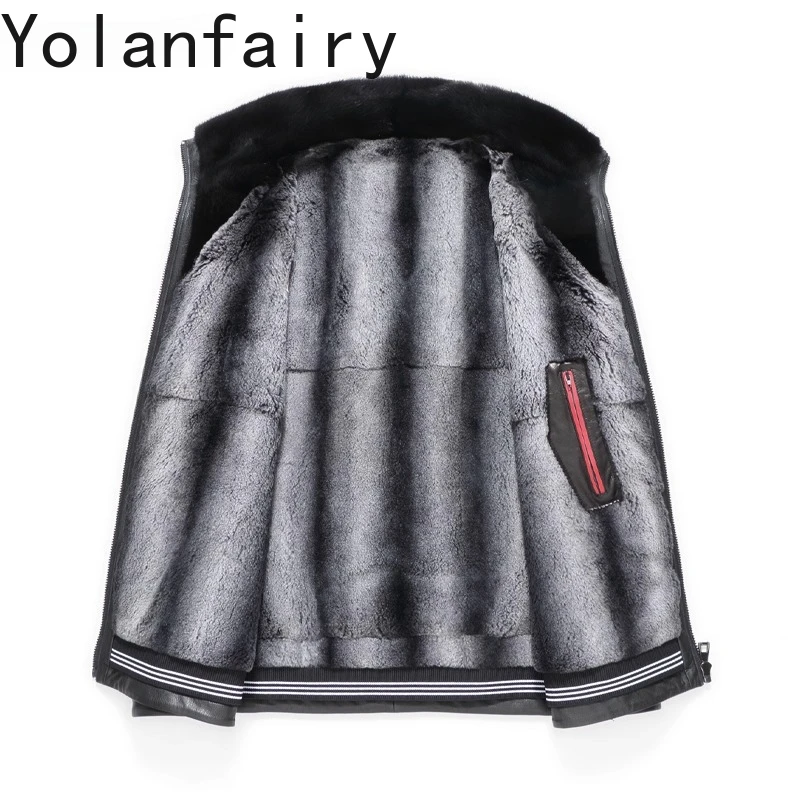 

YOLANFAIRY 100% Natural Sheepskin Coat Man Winter Rex Rabbit Fur Liner Jackets Warm Genuine Leather Jacket Men Mink Fur Collar