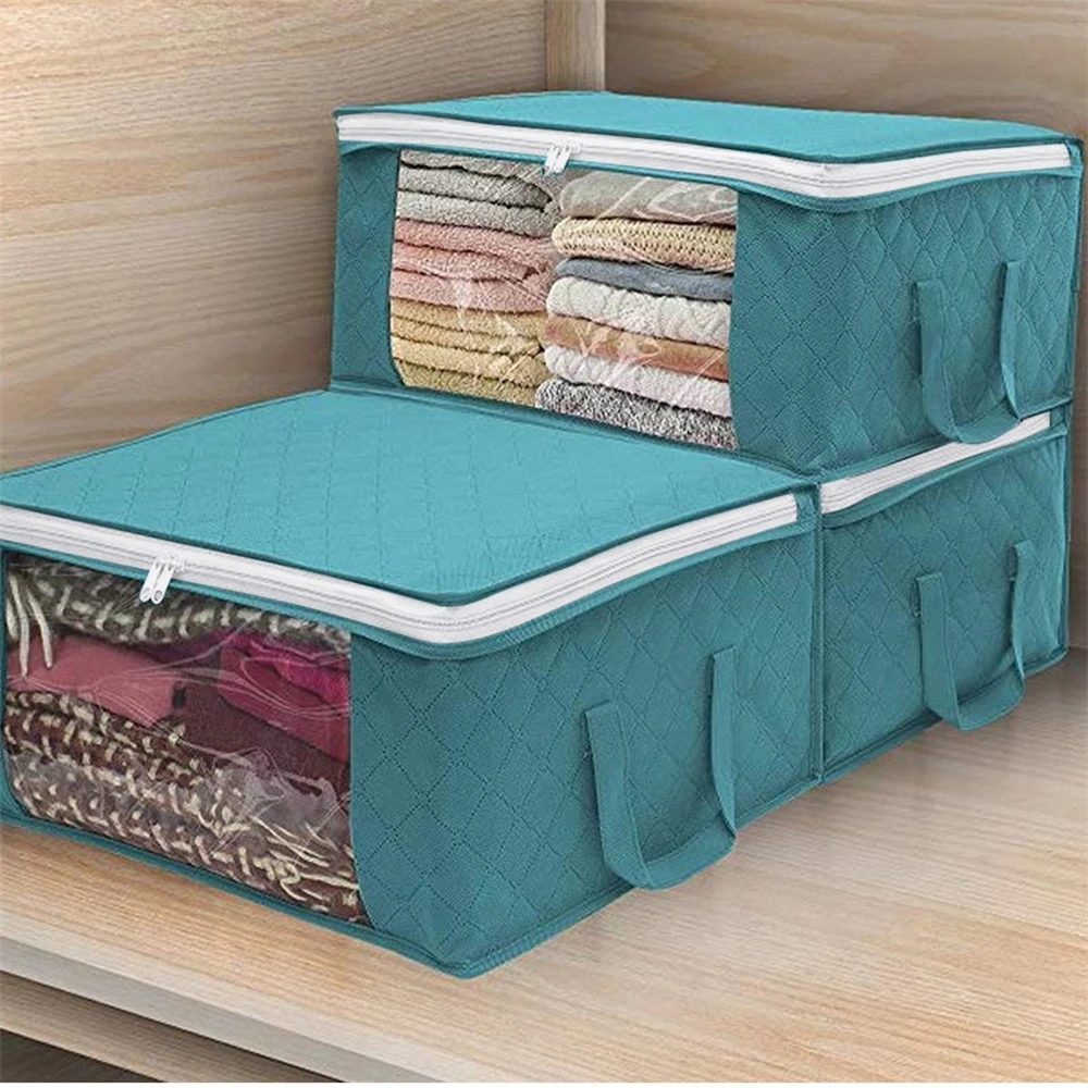 Large Capacity Storage Folding Box Zipper Cover Transparent Organizer Bedroom Shelf Wardrobe Clothes Toy Cabinet Container Box