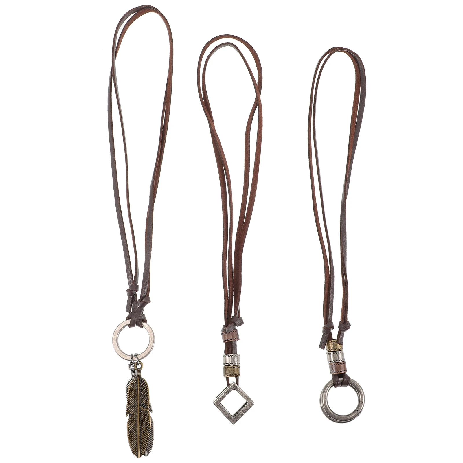 

3Pcs DoubleCircleLeatherRope Necklace RetroStyle VintageChain BrownColor LeafDesign WomenMen FashionCostume Accessories Jewelry