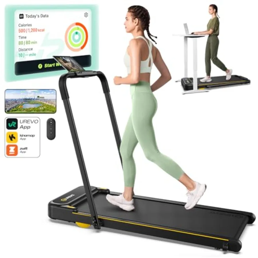 

Smart 2in1 Folding Treadmill Compact Walking Pad with Safety Handle Plug and Play Dual LED Display Walking or Running for Home O