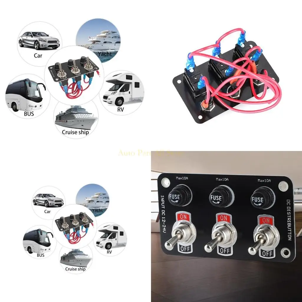 J0MA Car Truck Vuses Box 3 Gang Switch Panel Power Socket Distribution Board 12V/24V