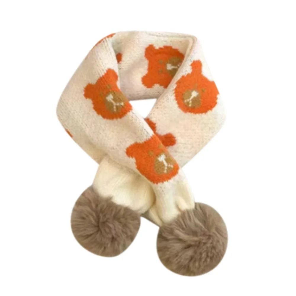 Cartoon Bib Thermal Neck Warmer Windproof Snap Fastener Children Kids Winter Scarves Thickening Boys Girls Knitting Scarf