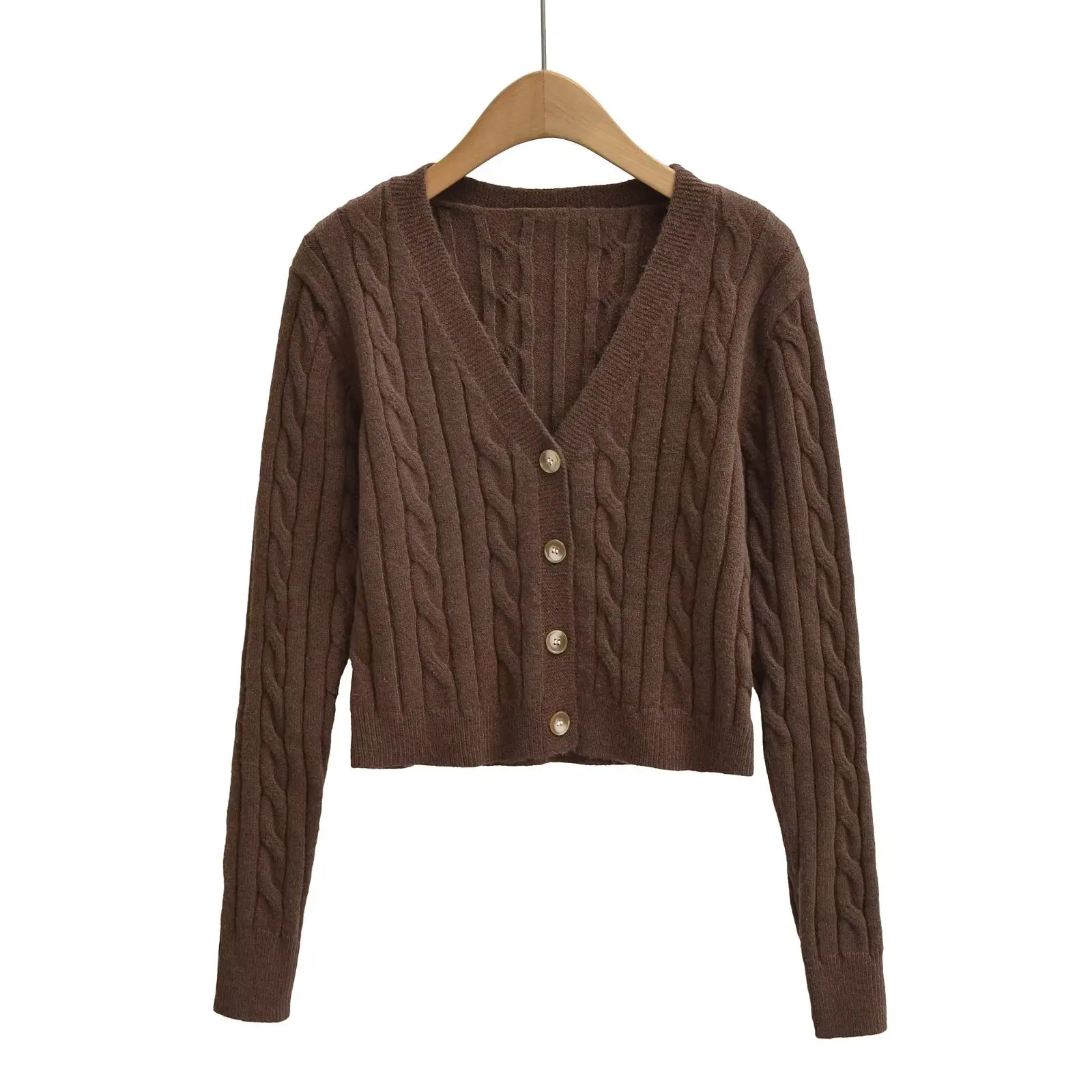 

Autumn and winter cable four-button knitted cardigan new Korean hot girl slim V-neck slim long-sleeved sweater
